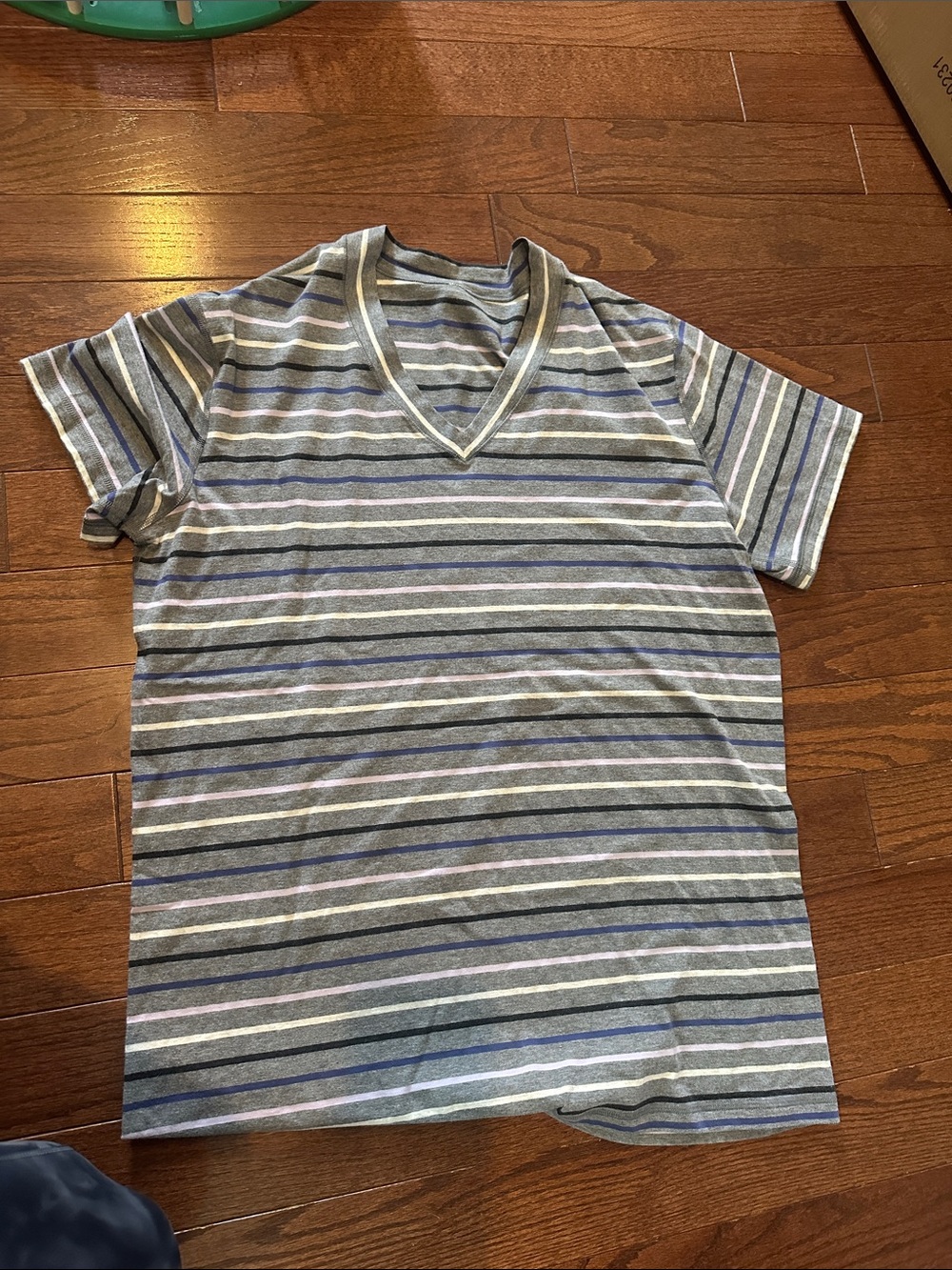 lululemon athletica Striped V-Neck Tee in Gray, Blue & White
